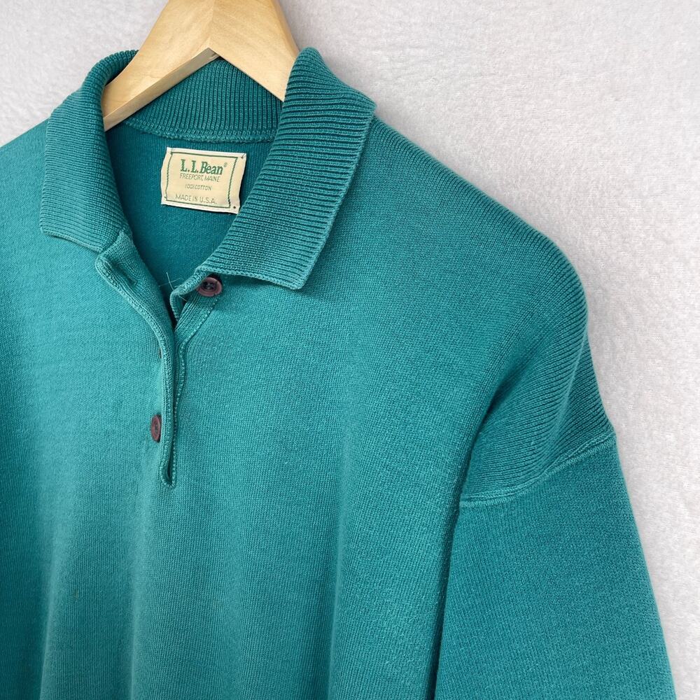 LL BEAN Sweater Womens M Polo Jumper Long Sleeve Pullover Cotton Green VTG USA - Picture 2 of 11